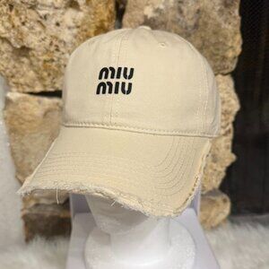 Unisex Beige Logo Style Baseball Cap Distressed Brim